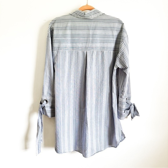 Halogen Blue White Stripe Button Down Tunic Shirt Dress sz 1 - Picture 10 of 12
